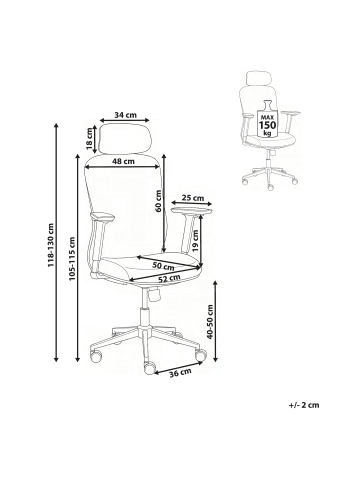 Beliani Bürostuhl ERVIONE in Schwarz/Silber - (W) 60 x (H) 118 x (L) 60 cm