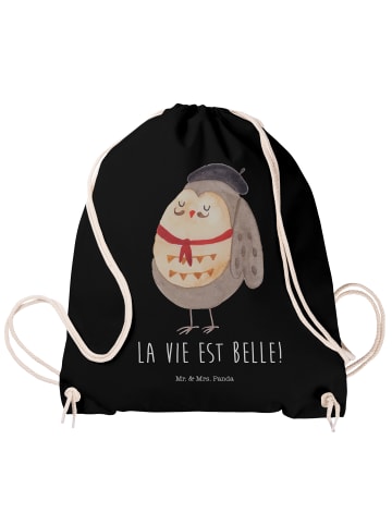 Mr. & Mrs. Panda Gym-Tasche Eule Frankreich mit Spruch in Schwarz