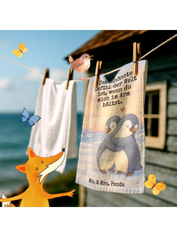 Mr. & Mrs. Panda Handtuch Pinguine Kuscheln Design mit Spruch in Weiß