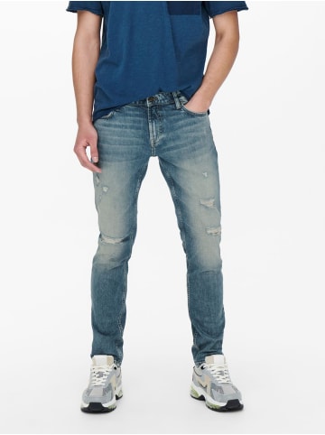 Only&Sons Slim Fit Jeans Destroyed Denim Stretch Pants ONSLOOM in Blau