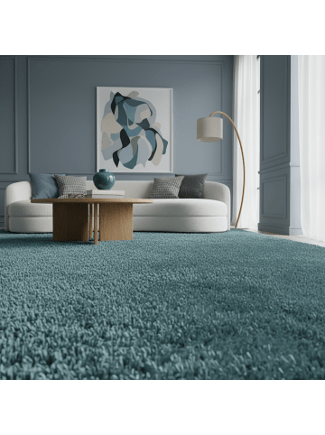 KADIMA DESIGN Teppich Hochflor Shaggy Waschbar Einfarbig SPREE Strapazierfähig in Türkis