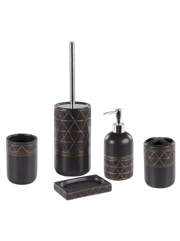 Beliani 5-tlg Badezimmer-Zubehör LANCO in Schwarz/Gold