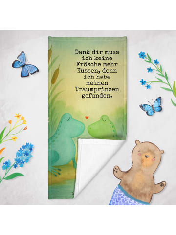 Mr. & Mrs. Panda Badehandtuch Frosch Liebe Design mit Spruch in Grau Pastell