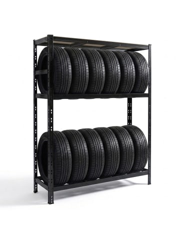 relaxdays Reifenregal in Schwarz - (B)120 x (H)180 x (T)40 cm