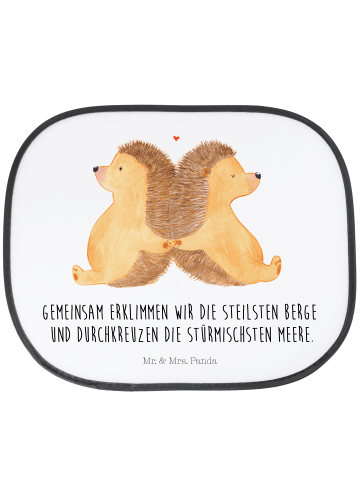 Mr. & Mrs. Panda Sonnenschutz Auto Igel händchenhaltend mit Spruch in Weiß