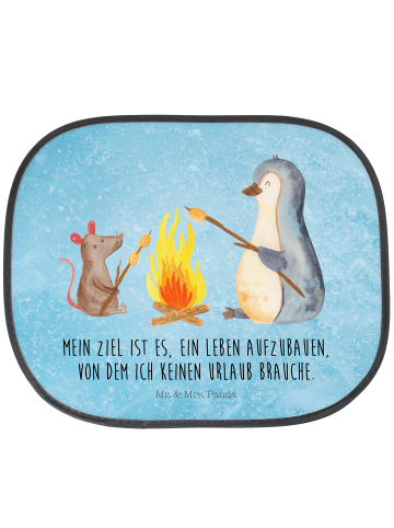 Mr. & Mrs. Panda Sonnenschutz Auto Pinguin Lagerfeuer mit Spruch in Eisblau