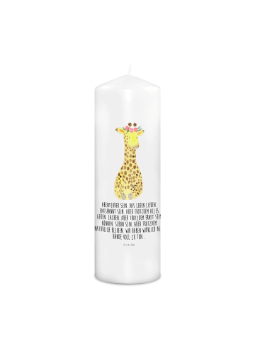 Mr. & Mrs. Panda Wachskerze Giraffe Blumenkranz mit Spruch in Weiß