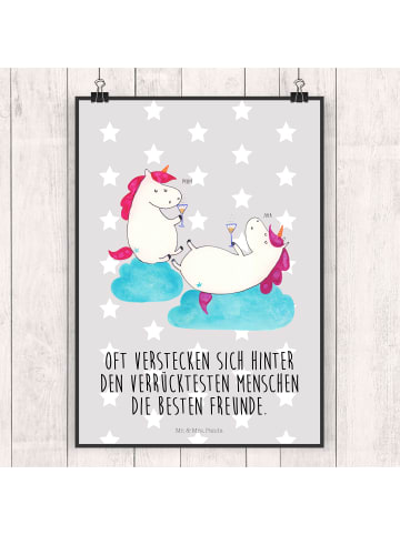 Mr. & Mrs. Panda Bild Einhorn Sekt mit Spruch in Grau Pastell