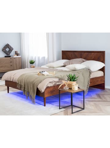 Beliani 9-tlg Doppelbett mit LED MIALET in Braun