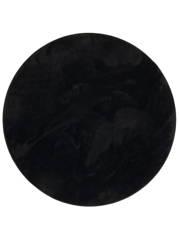 Pergamon Hochflor-Teppich Melia Rund in schwarz