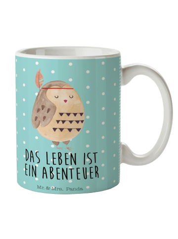 Mr. & Mrs. Panda Tasse Eule Federschmuck mit Spruch in Türkis Pastell