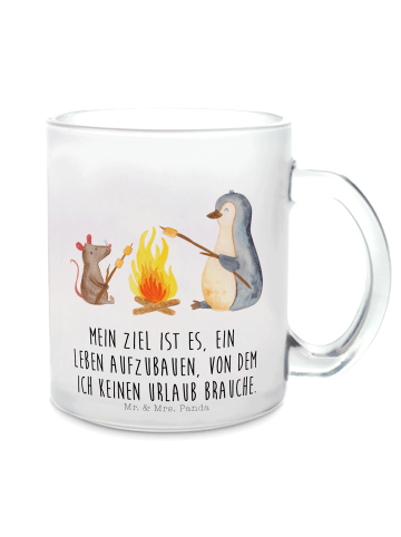 Mr. & Mrs. Panda Teetasse Pinguin Lagerfeuer mit Spruch in Transparent