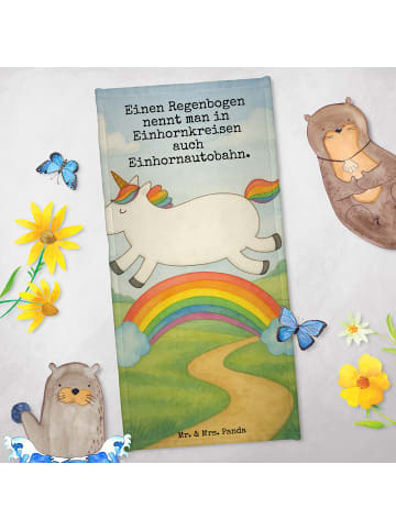 Mr. & Mrs. Panda Sporthandtuch Einhorn Regenbogen Design mit Spruch in Weiß