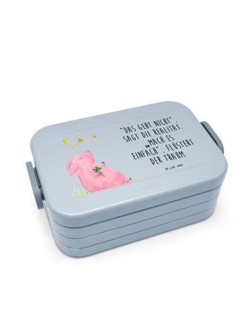 Mr. & Mrs. Panda MEPAL Bentobox Schwein Glück Motiv mit Spruch in Blau Pastell