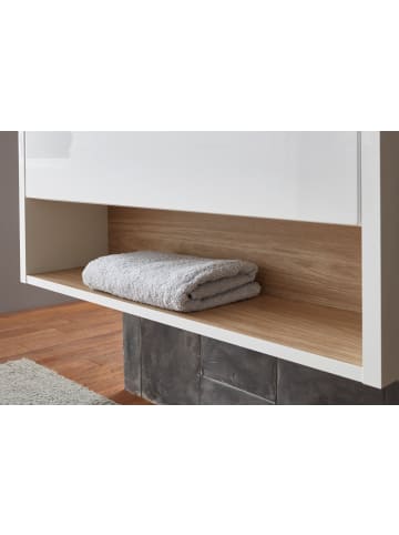 Furn.Design Badmöbel-Set weiß Hochglanz, Eiche 80 cm, Komplettset mit Waschbecken