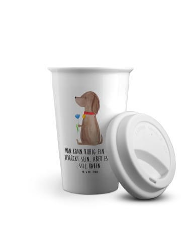 Mr. & Mrs. Panda Thermobecher To Go Hund Blume mit Spruch in Weiß