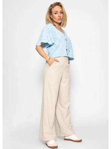 SASSYCLASSY Musselin Bluse zum Binden mit Lochstickerei in Hellblau