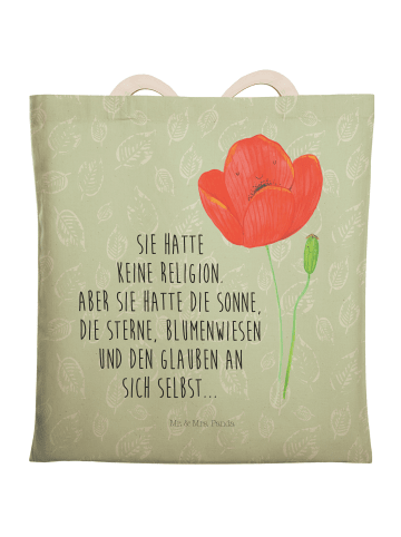 Mr. & Mrs. Panda Tote Bag Blume Mohnblume mit Spruch in Blattgrün