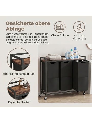 VASAGLE Wäschewagen Brenta in Schwarz-Braun - (B)32 x (H)93 x (T)93 cm