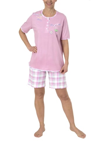 NORMANN Shorty Pyjama Schlafanzug kurzarm Short karomuster in rosa