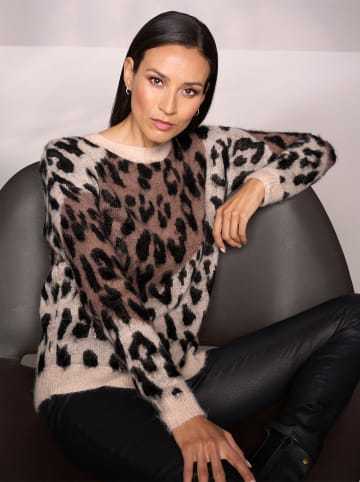 Heine Jacquardpullover in schwarz-taupe-gemustert