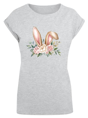 F4NT4STIC T-Shirt Blumen Osterhasen Ohren Dekor in grau meliert