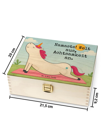 Mr. & Mrs. Panda Teekiste Einhorn Yoga Design mit Spruch in Weiß