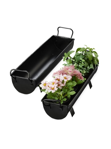 relaxdays 2er-Set: Blumenkasten Dachrinne in Schwarz