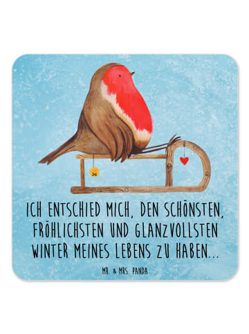 Mr. & Mrs. Panda Untersetzer Set Rotkehlchen Schlitten mit Spruch in Eisblau