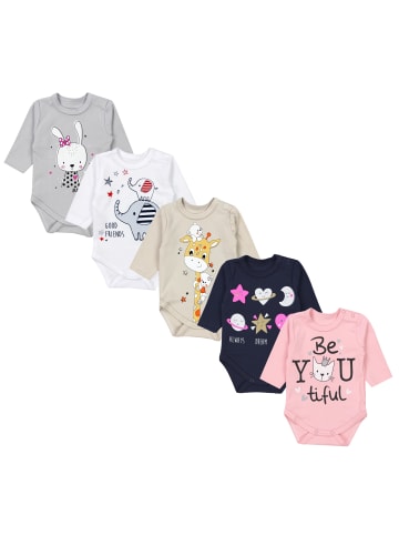 TupTam Unisex Langarm Body mit Aufdruck Spruch 5er Pack in beige/rosa