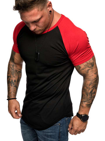 Amaci&Sons Basic Oversize Raglan T-Shirt mit Rundhalsausschnitt OMAHA in Schwarz/Rot