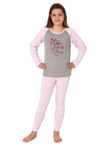 NORMANN Schlafanzug langarm Pyjama Pferde - 74822 in grau