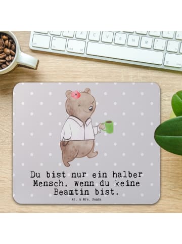 Mr. & Mrs. Panda Mauspad Beamtin Herz mit Spruch in Grau Pastell