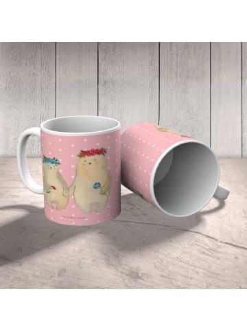 Mr. & Mrs. Panda Kaffeebecher Bären mit Blumenkranz ohne Spruch in Rot Pastell