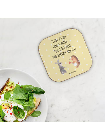 Mr. & Mrs. Panda Glasuntersetzer Hase Igel mit Spruch in Gelb Pastell