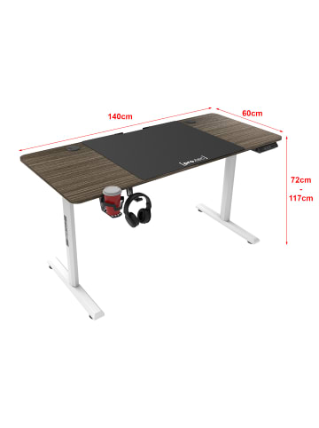 pro.tec Höhenverstellbarer Tisch Hayward in Braun (L)140cm (B)60cm (H)117cm