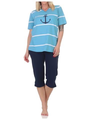 NORMANN Kurzarm Pyjama Schlafanzug Shorty Maritimer Look - 85122 in hellblau