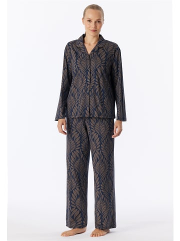 Schiesser Pyjama lang aus Interlock mit feinem Glanz in Deep Sea Blue