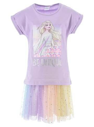 Disney Frozen 2tlg. Outfit: Sommer-Set Anna und Elsa  T-Shirt und Tüll-Rock in Lila