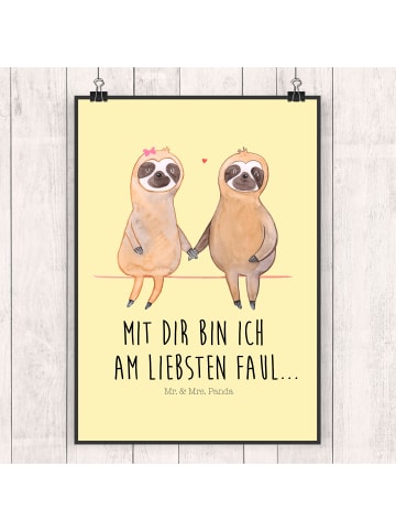 Mr. & Mrs. Panda wanddeko Faultier Pärchen mit Spruch in Gelb Pastell