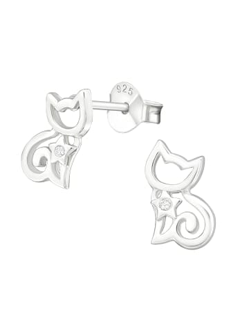 Alexander York Kinderschmuck-Ohrstecker KATZE cut-out Design mit Zirkonia in silver