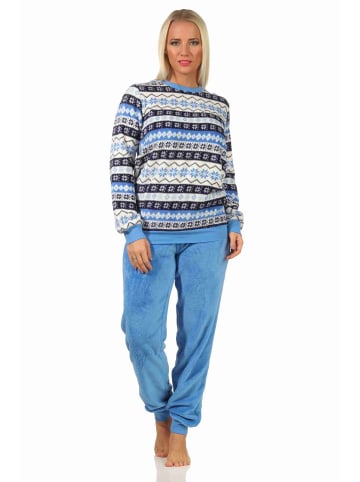 NORMANN Schlafanzug Pyjama langarm Norwegerlook Coralfleece - 58380 in blau