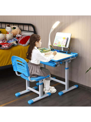COSTWAY Schreibtisch mit Lampe & Stuhl in Blau
