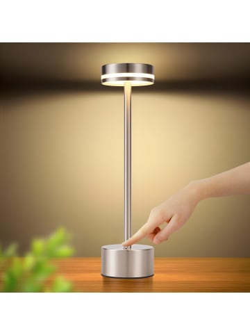 ZMH Tischleuchte LED in silber Akku Kabellos Touch Dimmbar H 31.5cm