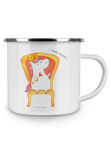 Mr. & Mrs. Panda Camping Emaille Tasse Einhorn König ohne Spruch in Weiß