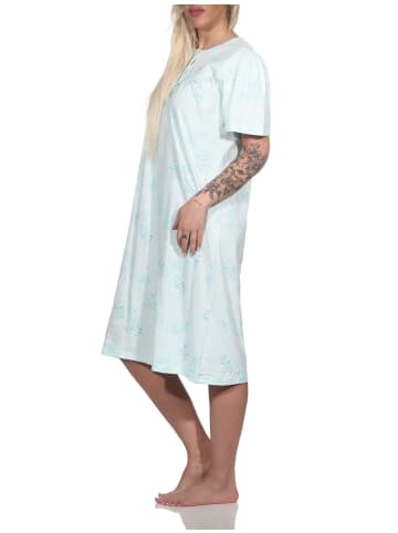 NORMANN kurzarm Nachthemd Design Knopfleiste am Hals - 79232 in helltürkis