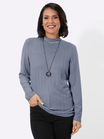 WITT WEIDEN Stehkragen-Shirt in dunkelblau-ecru-geringelt