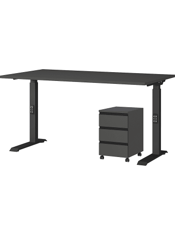 Büro-Set, Schreibtisch & Rollcontainer, Einstellbar 68-91 cm in Graphit