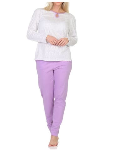 NORMANN Langarm Schlafanzug Pyjama Tupfen Punkte Optik in flieder