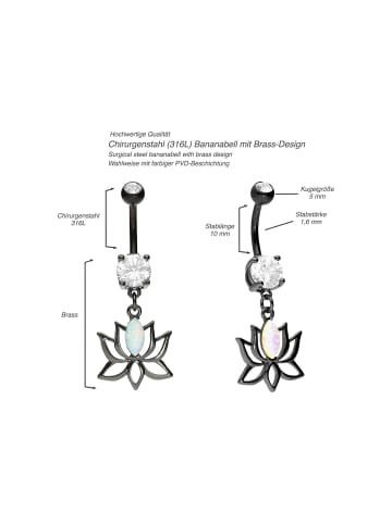 PIERCINGLINE Bauchnabelpiercing Chirurgenstahl "Lotusblüte mit synth. Opal" in Roségoldfarben